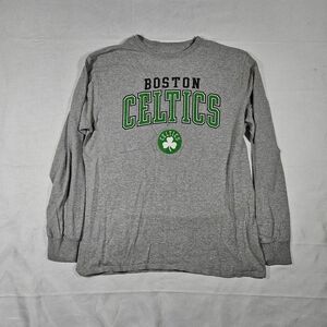 Boston Celtics Shirt Mens Medium Gray Green NBA Basketball Longsleeve Logo Tee